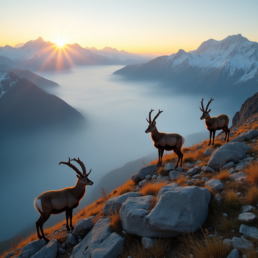 Paesaggio alpino del Parco Nazionale Gran Paradiso con stambecchi